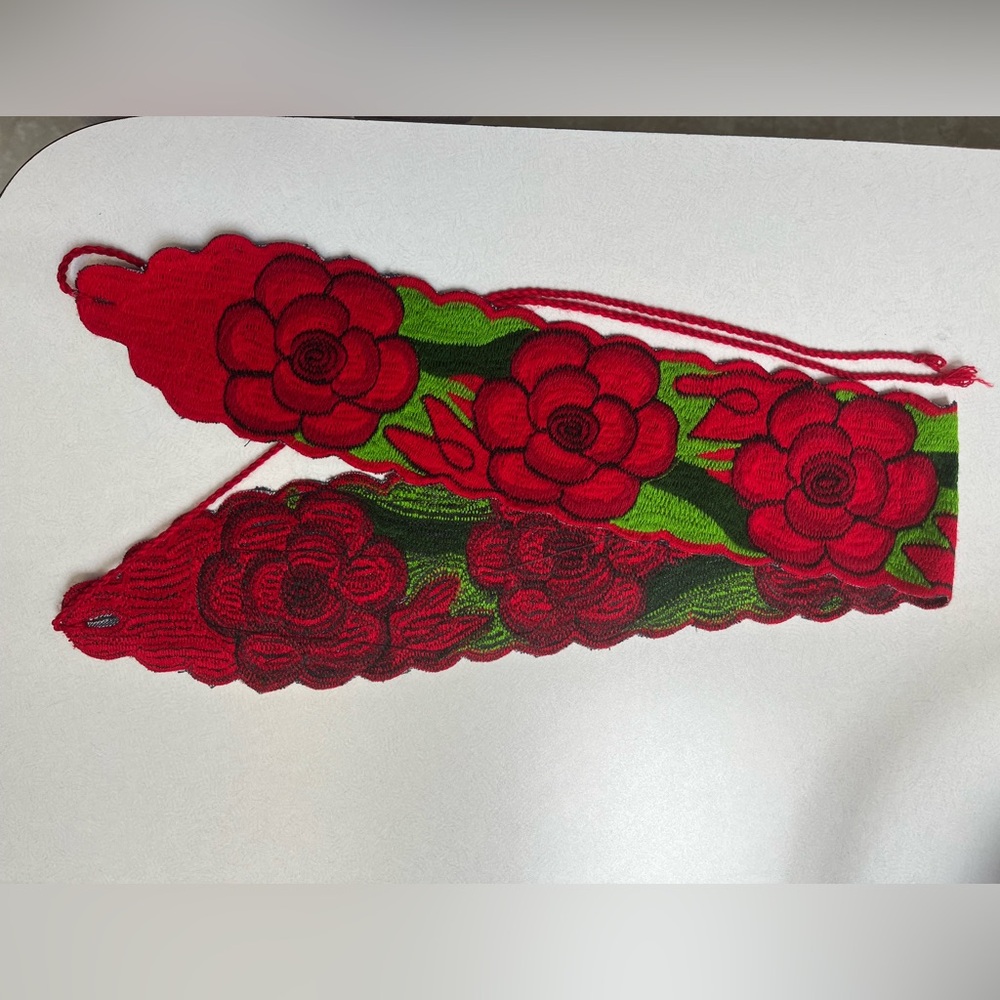 Red Floral Embroidered Waist Belt - Women Accessories